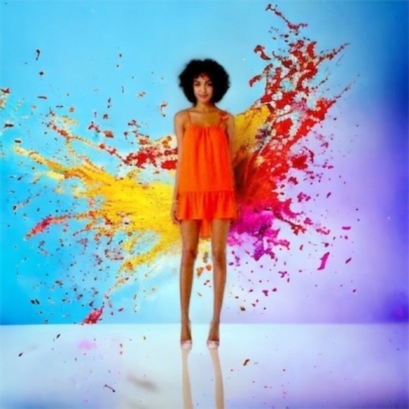 Line & Dot Neon Orange Shoulder Tie Lennon Dress - Picture 3 of 15